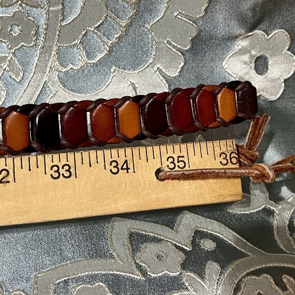 Vintage Braided Womens Belt Brown Small Leather 90s Skinny Bohemian Chic Retro - Picture 8 of 11